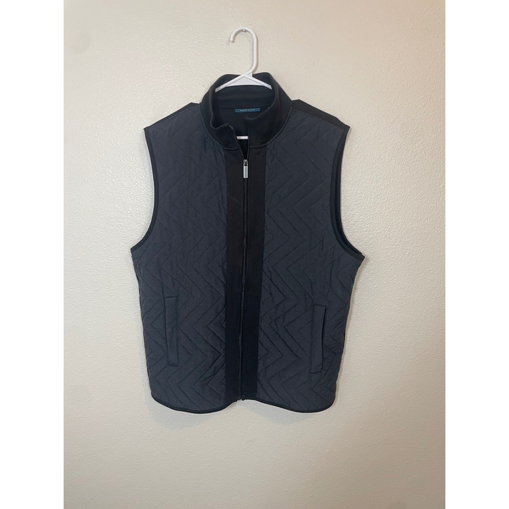 Perry Ellis Quilted Vest Mens XL Black Gray Chevron Full Zip Mock Neck PS46189
